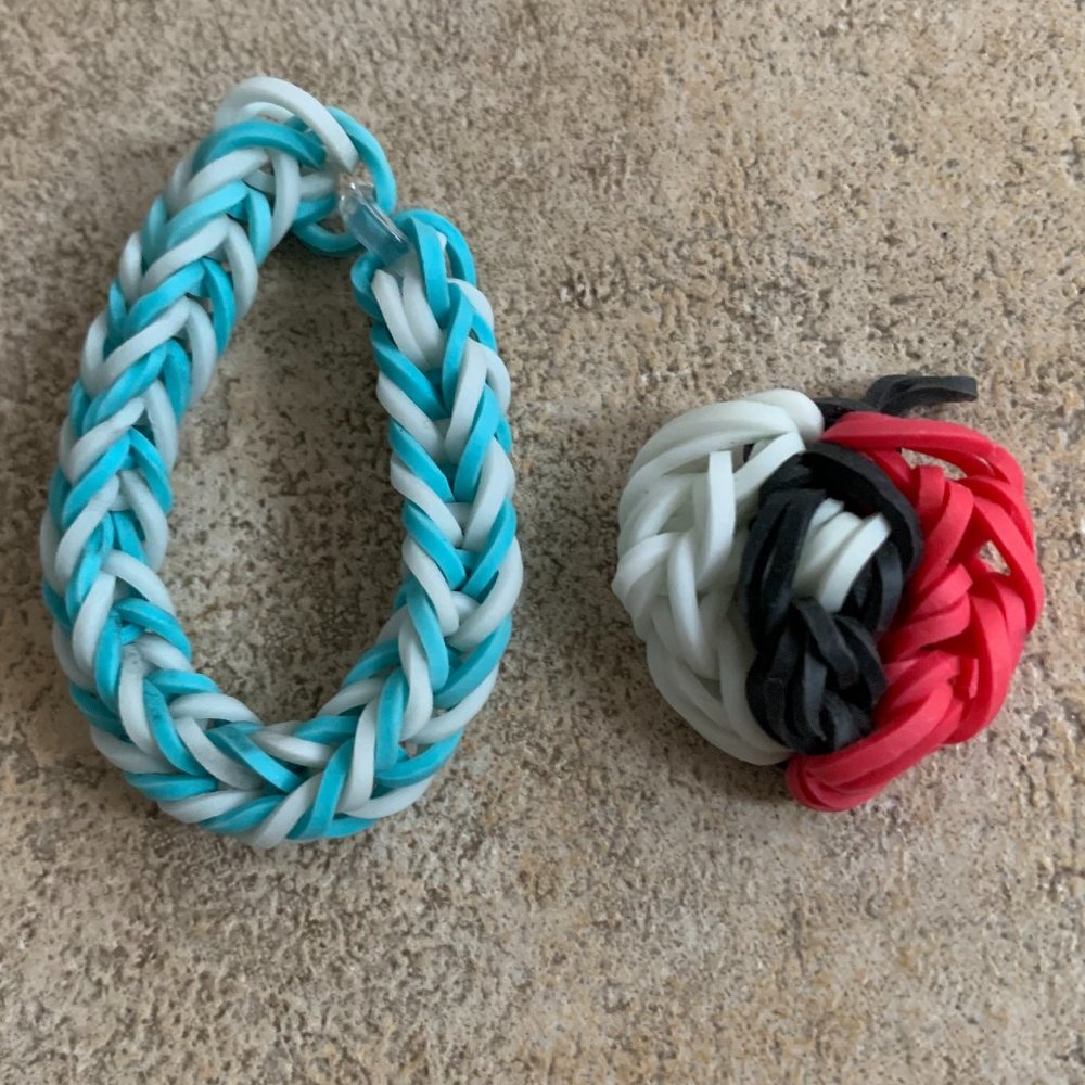 Rainbow Loom Blue and White Bracelet with Charm